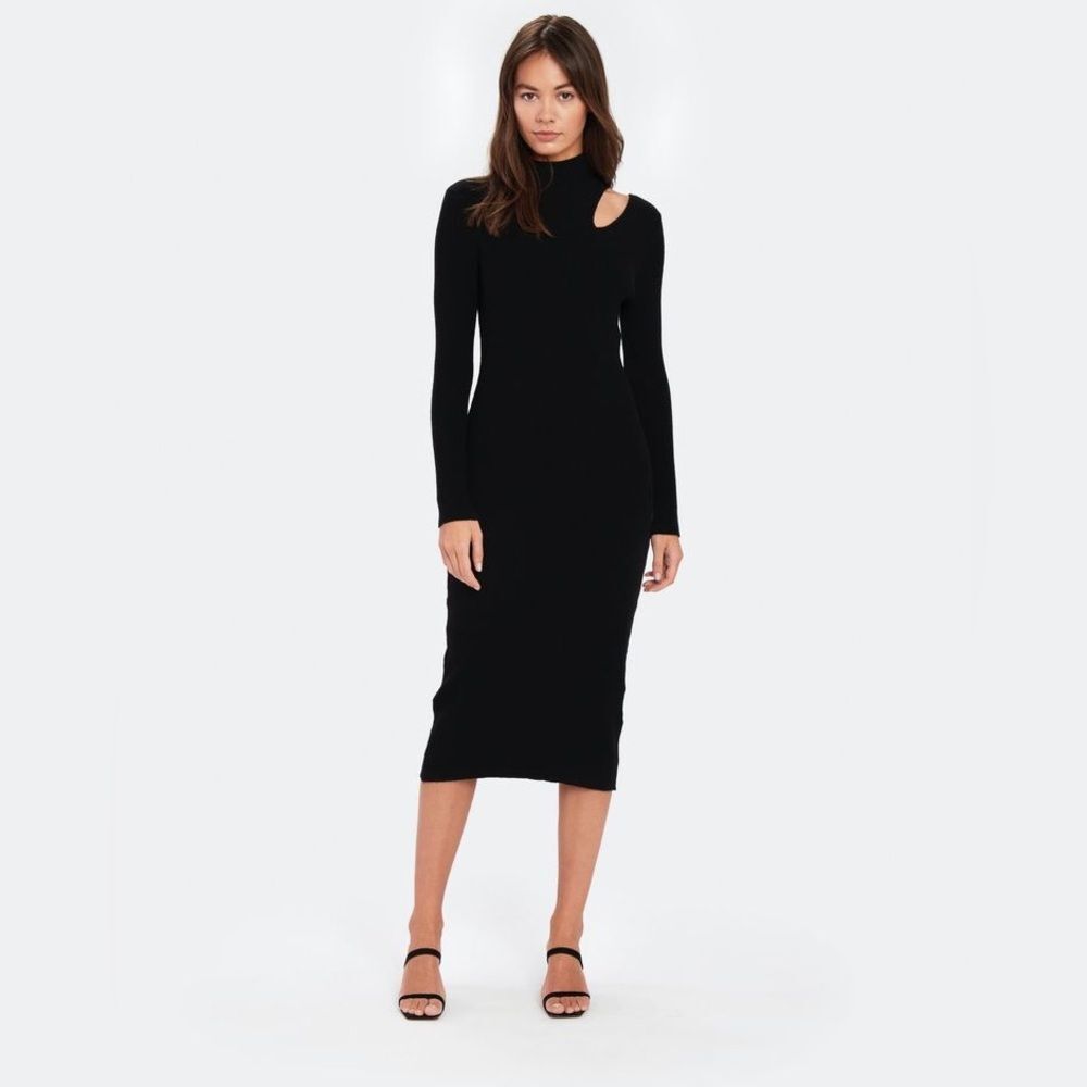 Astr Black Long Sleeve Midi Dress with Shoulder Cutout